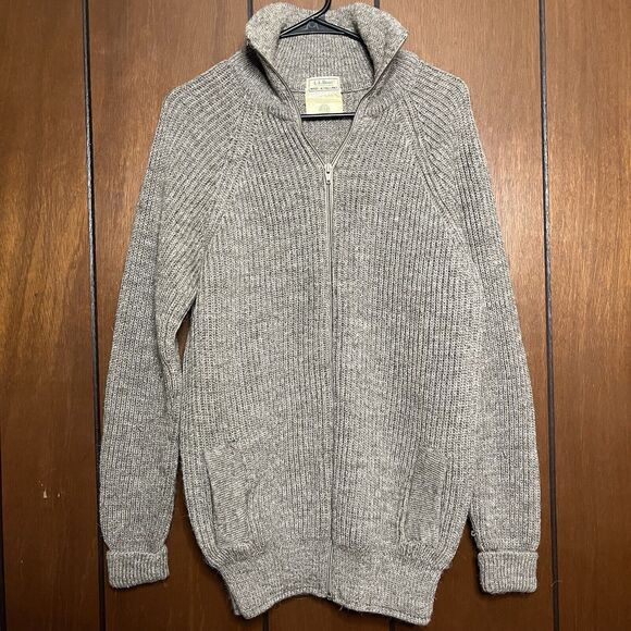 Vintage L L Bean Made England British Wool Zip Up Medium *small Holes - Picture 1 of 11